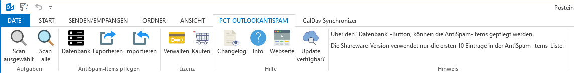 PCT-OutlookAntiSpam | Verschiebt Spam-E-Mails - Screenshot 2.
