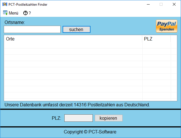 PCT-Postleitzahlen Finder | Findet die PLZ über die Ortsangabe - Screenshot 2.